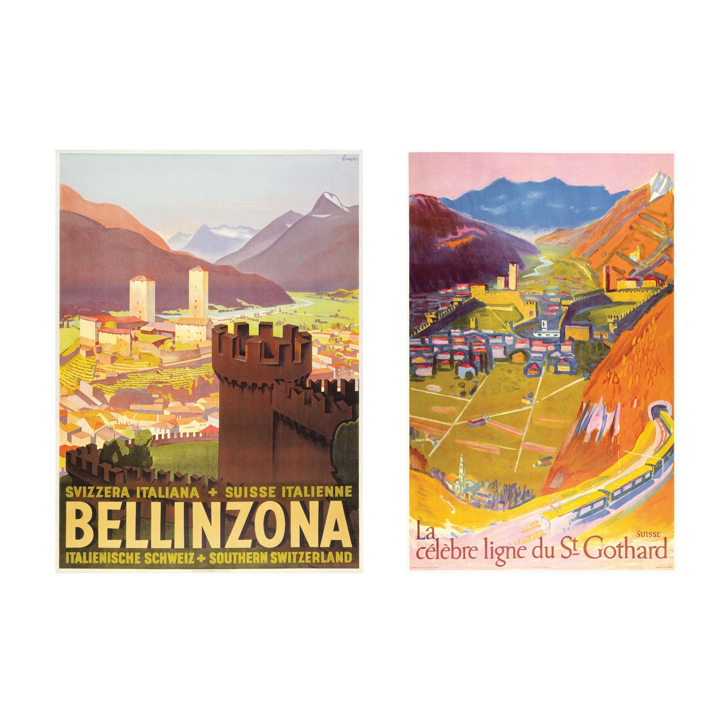 Poster vintage - Set Bellinzona e Valli